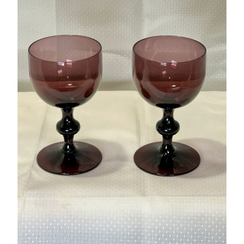 Vintage Set Of 2 Carlo Moretti Murano Amethyst Wine Goblets 4-1/4" Sherry Port